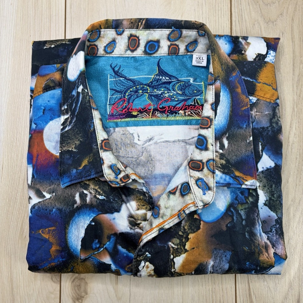 Robert Graham Mens 3XL Dan Flashes Abstract Classic Fit Flip Cuff Button Shirt